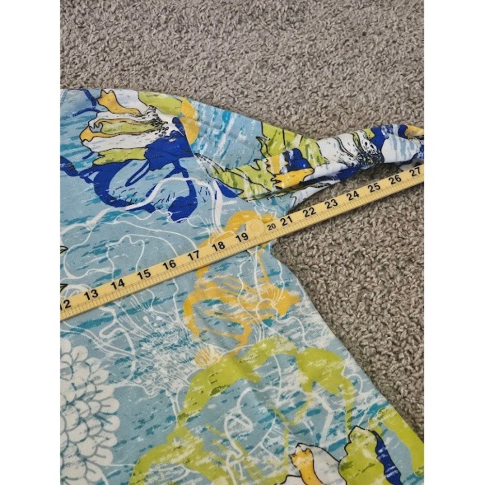 Jess & Jane Top Womens Large Blue Yellow Floral Cotton Long Sleeve Rhinestone - Picture 5 of 8
